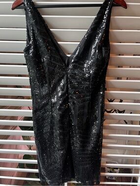 Black Sequin V-Neck Mini Dress